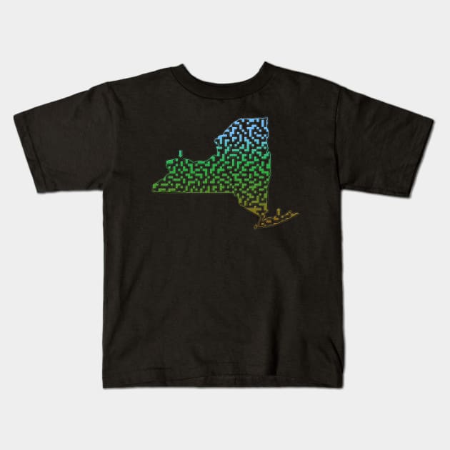 New York State Outline Maze & Labyrinth Kids T-Shirt by gorff